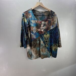 CAIA Top WOMANS plus size 1X  round neck 3/4 sleeve KNIT blouse